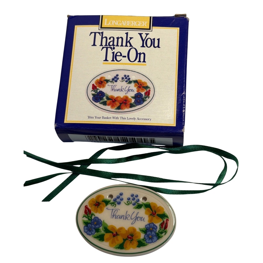 Longaberger Basket‎ Tie-On Ceramic Thank You Floral Charm Accessory New In Box